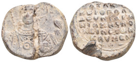 PB seal of Katakalon Kekaumenos, kouropalates and doux of Armeniakon and Koloneia (1057-1059).
Obv: The Archangel Michael holding the sceptre and glo...
