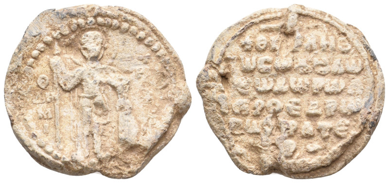 PB Byzantine seal of Theodoros N. protoproedros (11th century AD).
Obv: St Deme...