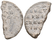 PB Byzantine seal of N., archbishop [patriarch] of ? (11th century BC).
Obv: The Mother of God standing, holding Christ in her left arm. Illegible ci...