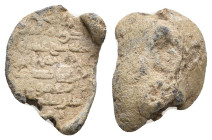 PB Islamic. Uncertain Kufic Seal (c. 7th-10th century AD)
Obv: Kufic inscription.
Rev: Blank.
Condition: Fine.
Condition: Near Fine.
Weight: 10.9...