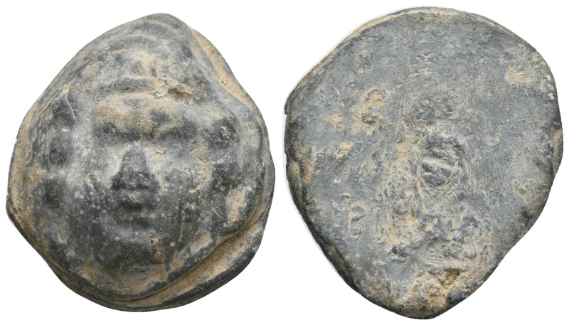 PB Roman Tessera (1st century BC-1st century AD).
Obv.: Gorgon
Rev:. blank.
C...