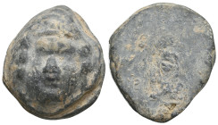 PB Roman Tessera (1st century BC-1st century AD).
Obv.: Gorgon
Rev:. blank.
Condition: Very fine.
Weight: 60.41 g
Diameter: 33.7 mm