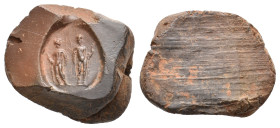 Graeco-Roman clay seal impression (1st-3rd century AD).
Obv: Dioscuri? standing next to each other en face.
Rev: Blank.
Condition: Extremely Fine....