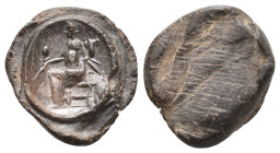 Graeco-Roman clay seal impression (1st-3rd century AD).
Obv: Tyche seated to left; holding cornucopia and rudder with ears of corns.
Rev: Blank.
Co...