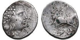 Island of Corcyra (Epirus) AR Didrachm c. 229-48 BC
4.75g. 21mm. XF/XF. Obv. Dionysus. / Rev. Pegasus, palm branch in mouth. HGC 6, 65; SNG Copenhagen...