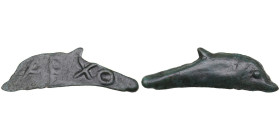 Skythia, Olbia Æ Dolphin 5th century BC
4.31g. 42x13mm. F.