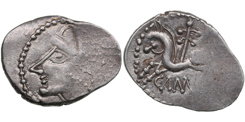 Gaul, Bituriges AR Quinarius - c. 60-50 BC
1.89g. 19mm. AU/AU. Mint luster. Gorg...