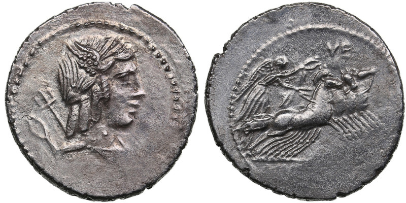 Roman Republic AR Denarius - L. Julius Bursio (c. 85 BC)
3.78g. 22mm. AU/XF. An ...