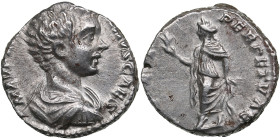 Roman Empire AR Denarius (AD 196-198) - Caracalla, as Caesar (AD 196-198)
3.62g. 17mm. AU/AU. Charming near mint state specimen. Obv. M AVR ANTO NINVS...