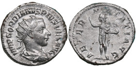 Roman Empire AR Antoninianus (AD 240-243) - Gordian III (AD 238-244)
4.22g. 22mm. AU/AU. An attractive lustrous specimen. Obv. IMP GORDIANVS PIVS FEL ...