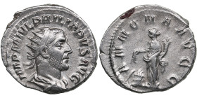 Roman Empire AR Antoninianus (AD 246) - Philip I (AD 244-249)
3.78g. 23mm. AU/AU. Beautiful lustrous specimen. Obv. IMP M IVL PHILIPPVS AVG Radiate, d...