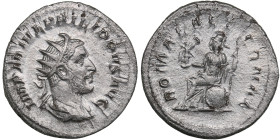 Roman Empire AR Antoninianus (AD 247) - Philip I (AD 244-249)
3.35g. 23mm. AU/XF. An attractive lustrous specimen. Obv. IMP M IVL PHILIPPVS AVG, radia...