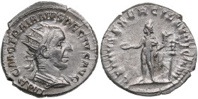 Roman Empire AR Antoninianus - Trajan Decius (AD 249-251)
3.86g. 21mm. UNC/AU. Magnificent lustrous specimen. Obv. IMP C M Q TRAIANVS DECIVS AVG, radi...