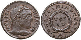 Roman Empire, Arles Æ Follis - Licinius I (AD 308-324)
2.98g. 18mm. XF/AU. obv. MP LICI-NIVS AVG. / rev. D N LICINI AVGVSTI VOT XX SA. RIC 240.