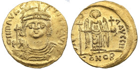 Byzantine Empire AV Solidus - Maurice Tiberius (AD 582-602)
4.50g. 22mm. UNC/AU. Beautiful lustrous specimen.  Obv. o N mAVRC-TIb P P AVI, draped and ...