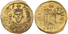 Byzantine Empire AV Solidus - Phocas (AD 602-610)
4.40g. 21mm. XF/XF- obv. Bust facing. / rev. Angel standing facing, holding long staff surmounted by...
