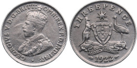 Australia 3 Pence 1922 - George V (1910-1936)
1.40g. VF/VF.