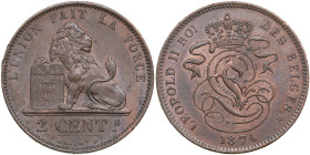 Belgium 2 Cents 1874 - Léopold II (1865-1909)
4.02g. UNC/AU. Mint luster. 