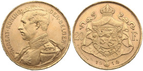 Belgium 20 Francs 1914 - Albert I (1909-1934)
6.45g. AU/UNC. Mint luster.