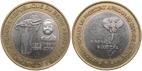 Benin 6000 Francs CFA / 4 Africa 2003 - President Mathieu Kerekou
10.12g. UNC/UNC. Mint luster. UNMC41. Minted only 1200 pc. Rare!