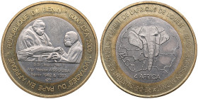 Benin 6000 Francs CFA / 4 Africa 2005
10.15g. UNC/UNC. Mint luster. UNMC46. Minted only 1200 pc. Rare!