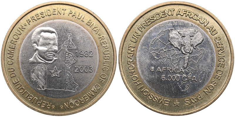 Cameroon 6000 Francs CFA / 4 Africa 2003
10.16g. UNC/UNC. Mint luster. UNMC27. M...