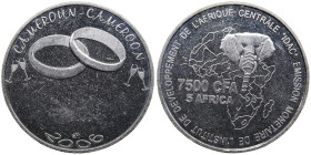 Cameroon 7500 Francs CFA / 5 Africa 2006
12.64g. UNC/UNC. Mint luster. UNMC31. Minted only 5000 pc.