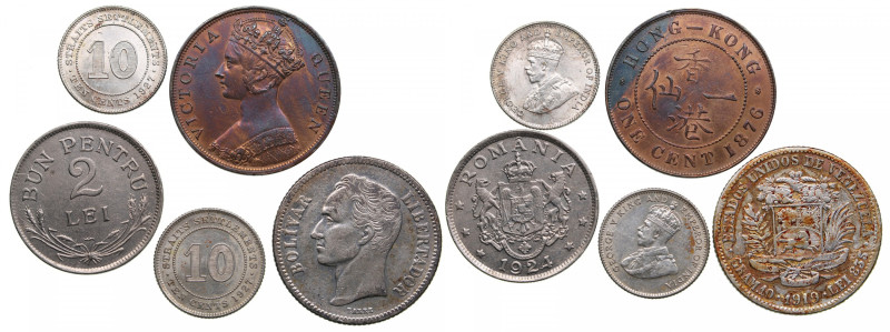 Group of coins: Romania, Venezuela, Straits Settlements and Hong Kong (5)
Variou...