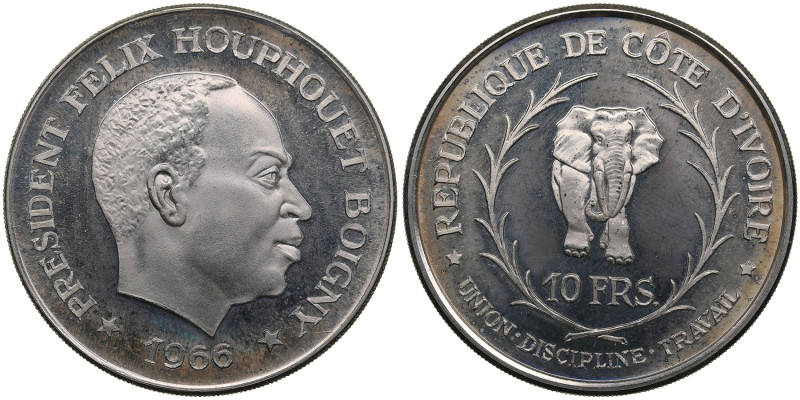 Ivory Coast 10 Francs CFA 1966 - Félix Houphouët-Boigny
24.87g. PROOF. KM 1.