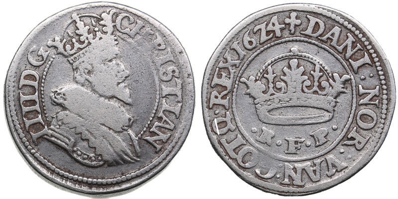 Denmark ½ Krone 1624 - Christian IV (1588-1648)
9.16g. F/F. H 128.