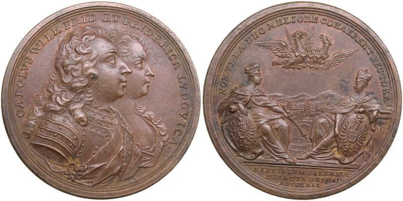 Germany medal 1729
31.32g. 44mm. UNC/UNC. Obv. CAROLVS WILH FRID ET FRIDERICA LV...