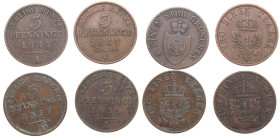 Germany 3 Pfenninge 1854, 1855, 1857, 1867 (4)
Various condition.