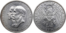 Germany, Prussia 3 Mark 1911 A - Wilhelm II - Breslau University
16.66g. UNC/UNC. Mint luster. KM 531.