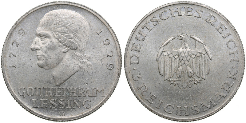 Germany, Weimar Republic 3 Reichsmark 1929 G - Gotthold Ephraim Lessing 1729-192...