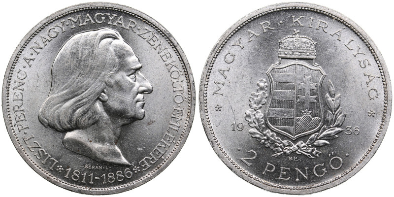 Hungary 2 Pengö 1936
10.00g. AU/UNC. Mint luster. KM 515.