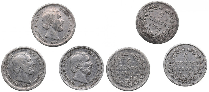 Netherlands 5 Cents 1850, 1869, 1879 (3)
Various condition.