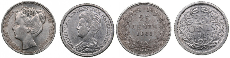 Netherlands 25 Cents 1903, 1912 (2)
Various condition.