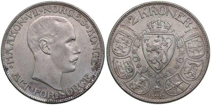 Norway 2 Kroner 1917 - Haakon VII (1905-1957)
14.99g. AU/AU. Mint luster. NM 14....