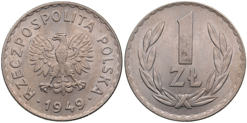 Poland 1 Zloty 1949
6.81g. Copper-Nickel. UNC/UNC. Mint luster. KM Y 45.