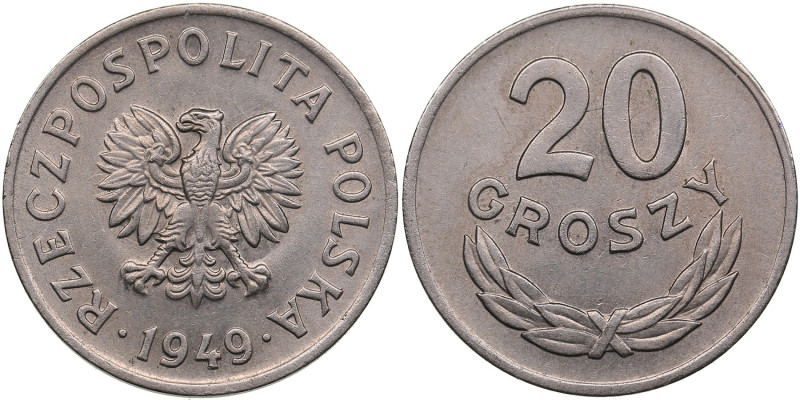 Poland 20 Groszy 1949
2.86g. Copper-Nickel. UNC/UNC. Mint luster. KM Y 43.