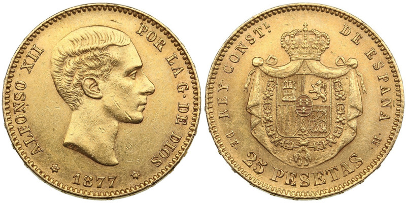 Spain 25 Pesetas 1877 - Alfonso XII (1874-1885)
8.06g. XF/XF.