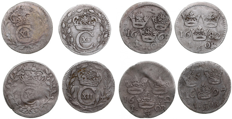 Sweden 1 Öre 1668, 1672, 1682, 1697 (4)
Various condition.