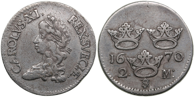 Sweden 2 Mark 1670 - Carl XI (1660-1697)
10.39g. VF/XF. SM 125.