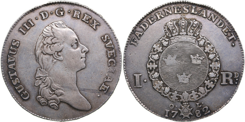 Sweden 1 Riksdaler 1782 OL - Gustav III (1771-1792)
28.84g. VF/XF. SM 48.