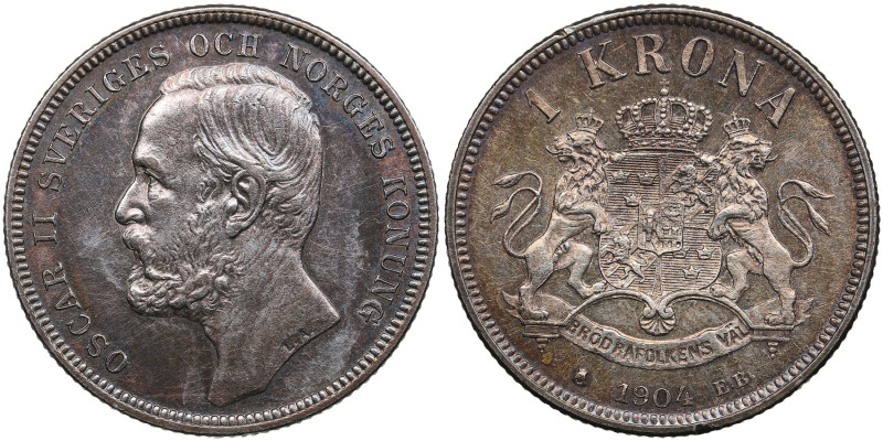 Sweden 1 Krona 1904 EB - Oscar II (1872-1907)
7.49g. XF+/AU. Mint luster. SM 78.