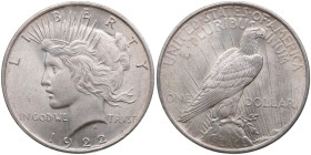 USA 1 Dollar 1922 - Peace Dollar
26.72g. UNC/UNC. Beautiful lustrous specimen.