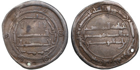 Abbasids, al-Mahdi. At reverse: "al-Khalifa al-Mahdi. By the command of Harun ibn amir al-mu'minin". Ifriqiya, 166 AH. AR Dirham
2.62g. 24mm. The hole...