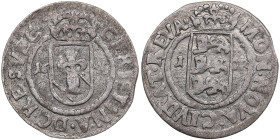 Reval, Sweden 1 Öre 1648 - Christina (1632-1654)
1.01g. VF+/VF. Haljak 1281. SB 65a. 