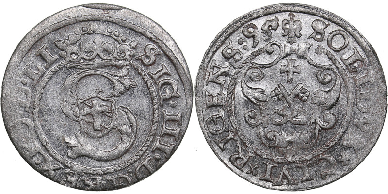 Riga, Poland Solidus 1595 - Sigismund III (1587-1632)
1.12g. AU/AU. Mint luster....