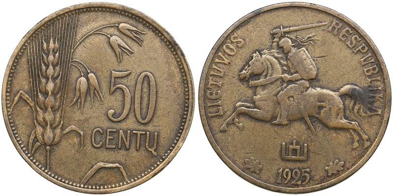 Lithuania 50 Centu 1925
4.88g. VF/VF. KM 74.